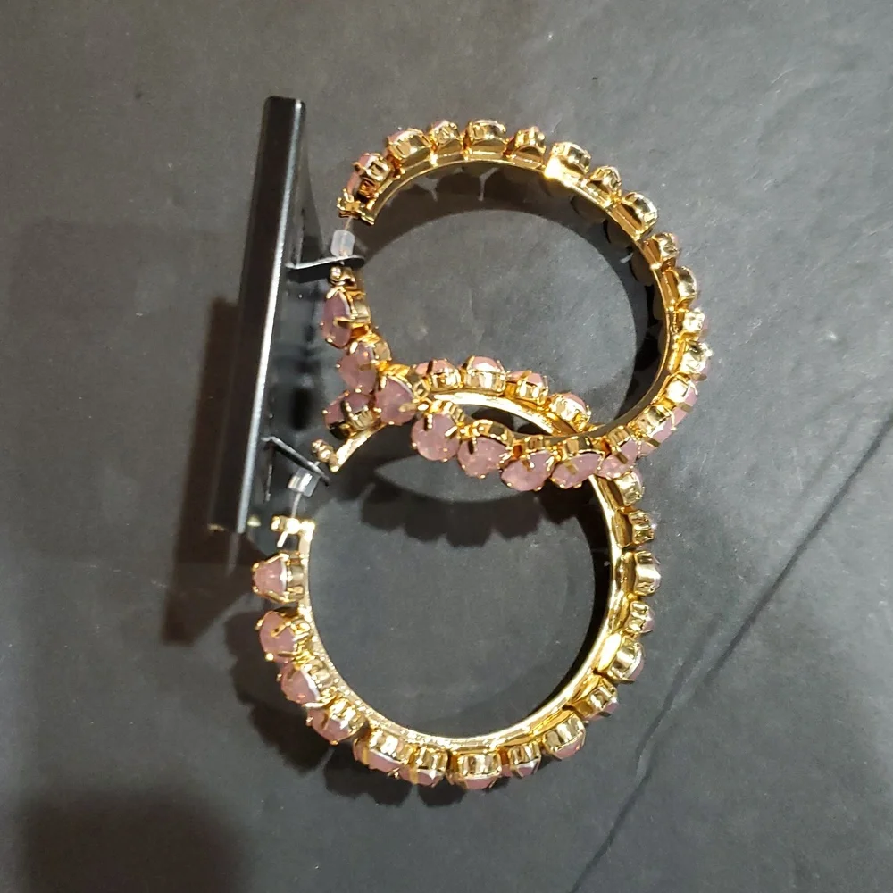 Guess pink crystal gemstone studded bling hoop earrings brand‎ new